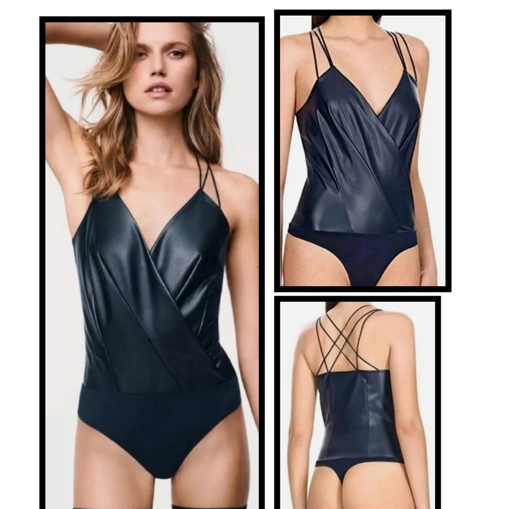$400 New Wolford 40/10 faux leather string bodysuit medium